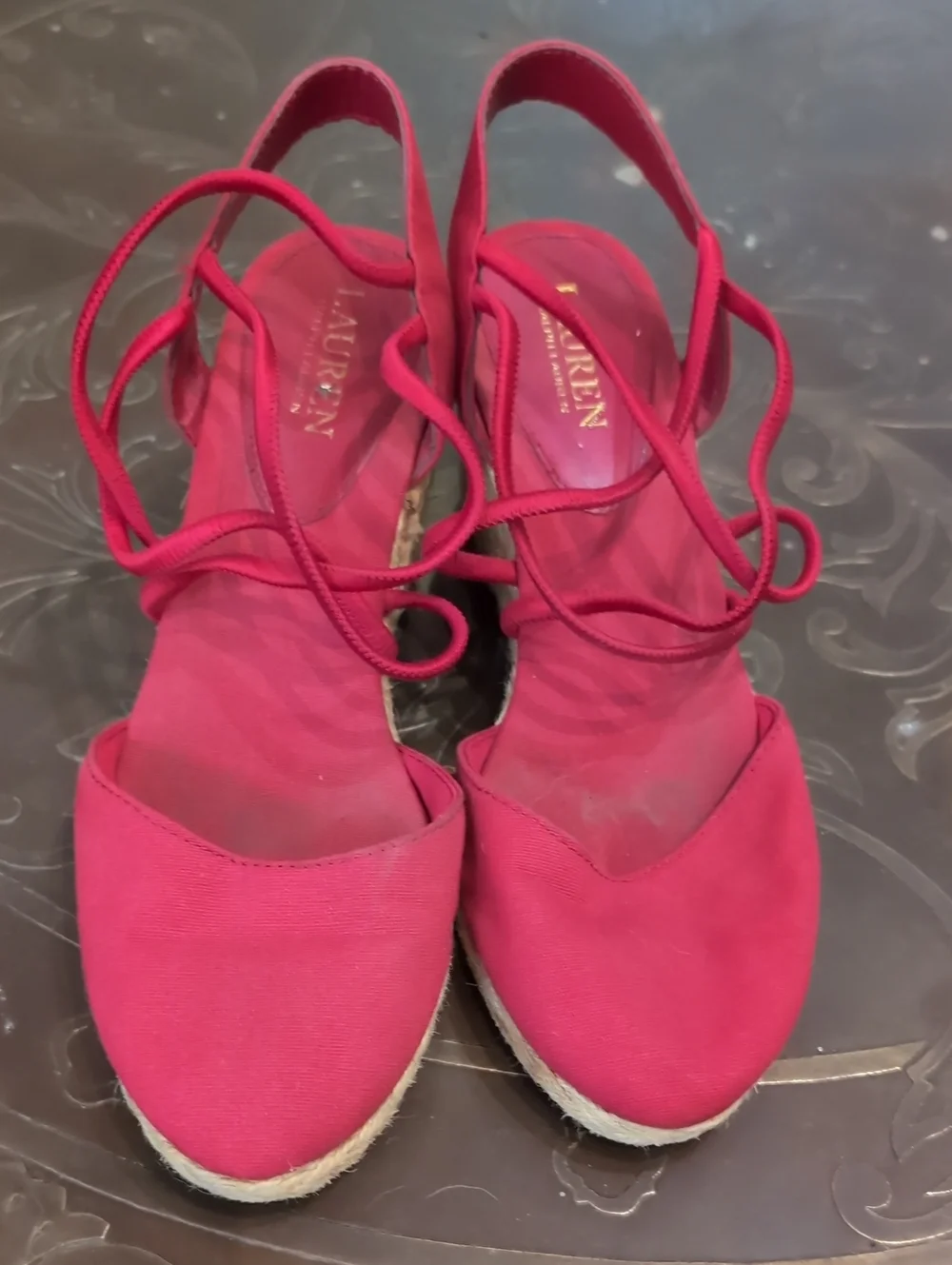 Ralph Lauren Red Espadrille Lace-Up Wedges